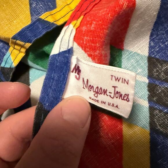 Vintage 70s Twin Flat sheet Morgan Jones rainbow plaid - Picture 5 of 5